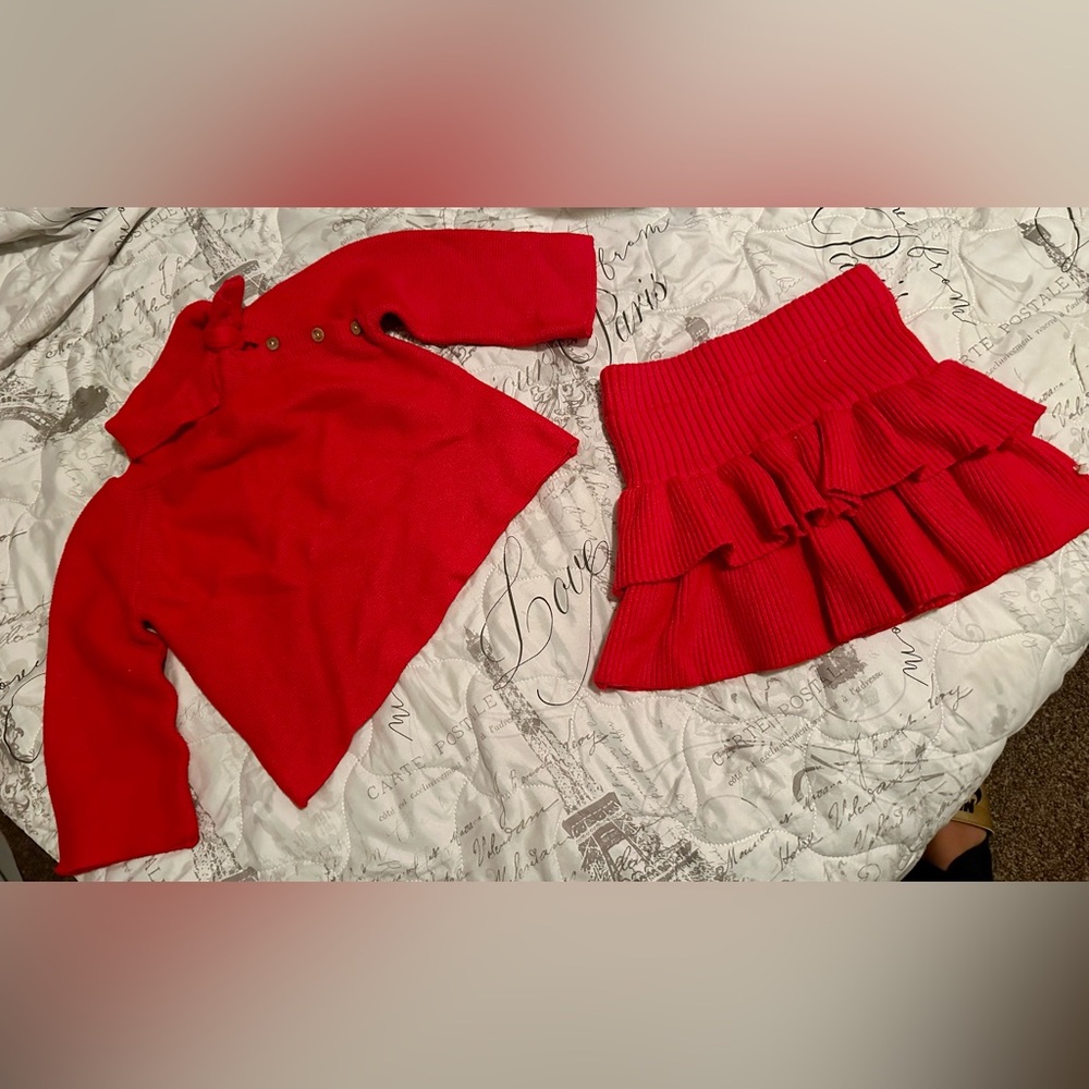 Girls Pullover Bowknot Top Retro knitting Elegant Pleated Skirt Two Piece Set